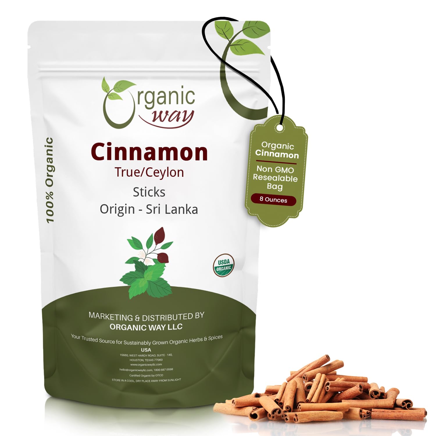 Organic Way True Ceylon Cinnamon Sticks (Cinnamomum Verum) - Organic & Kosher Certified | Raw, Vegan, Non GMO & Gluten Free | USDA Certified | Origin