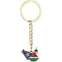 Stainless Steel Enamel South Sudan Map Pendant Keychain Key Ring