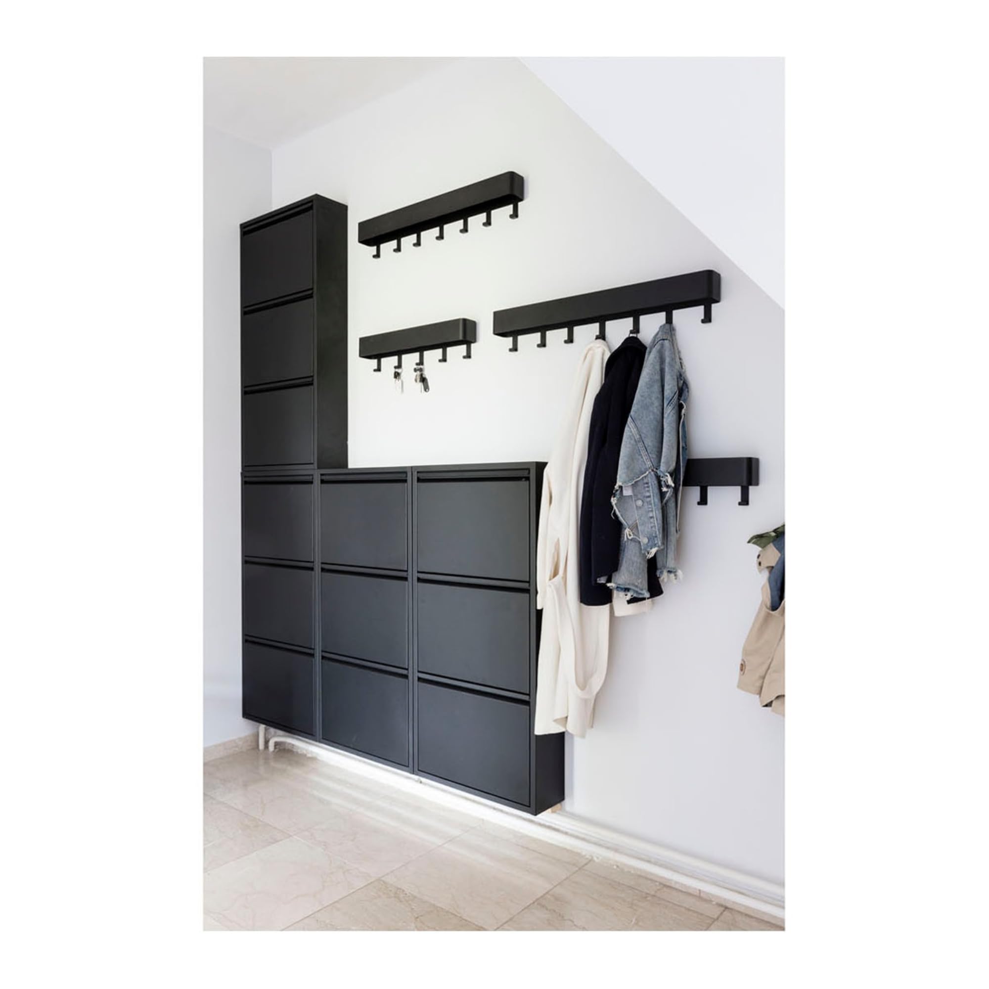 metalowa szafka na buty z 3 drzwiami, 103 x 15 x 50 cm, nowoczesna szafka na buty do stylowego przechowywania kolekcji butów, matowa czarna