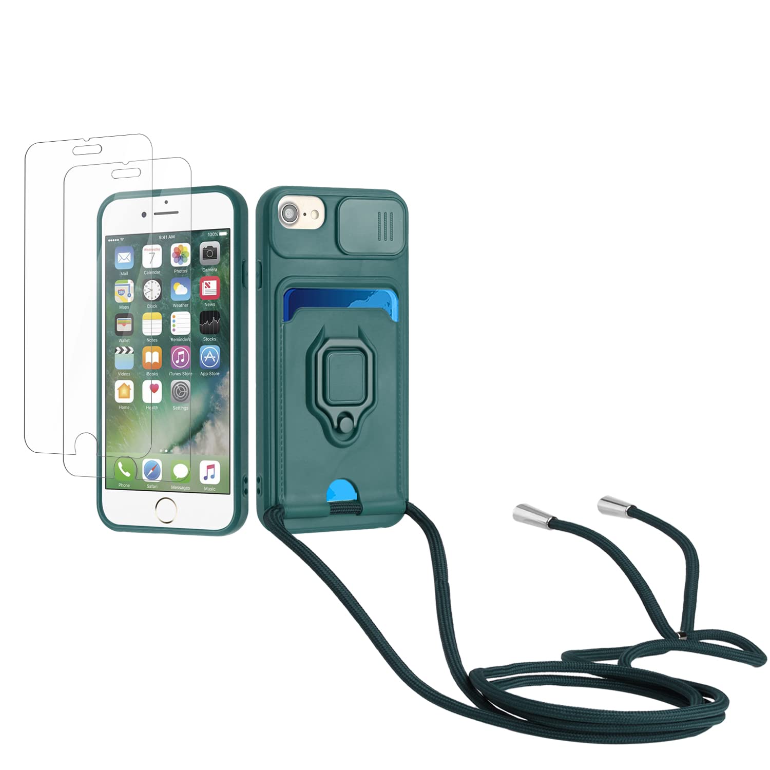 Kaslly Funda con Cuerda para Samsung Galaxy A35+[2 Pack Protector Pantalla],Case con Ranura para Tarjetas,Cubierta de Cámara Deslizante Proteger,Doble Cara Protección-Negro — view 51