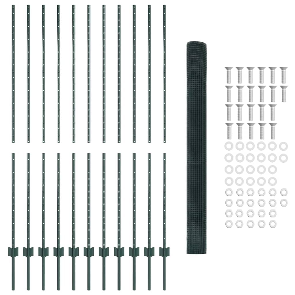 Valla verde con postes, acero recubierto de polvo y PVC, 2500 x 150 cm, resistente a la intemperie, valla de jardín, protección visual, doble varilla de metal para terraza, parcela, recinto