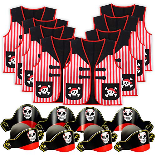 Tigerdoe â€“ Pirate Accessories - 8 Pirate Hats with 8 Pirate Vests â€“ Pirate Costume for Kids â€“ Pirate Party Favors