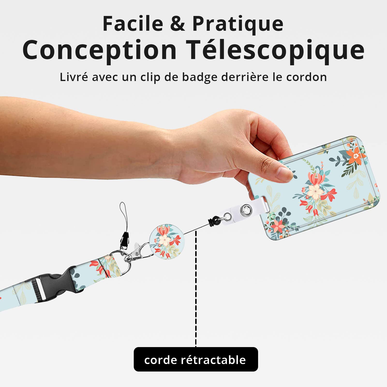 5 Sets Porte Badge Avec Collier De Lanière, Porte Badge Tour De Cou