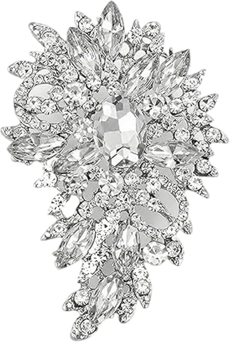 Rhinestone Flower Brooch Pin for Women, Sparkly Crystal for Wedding Bridal