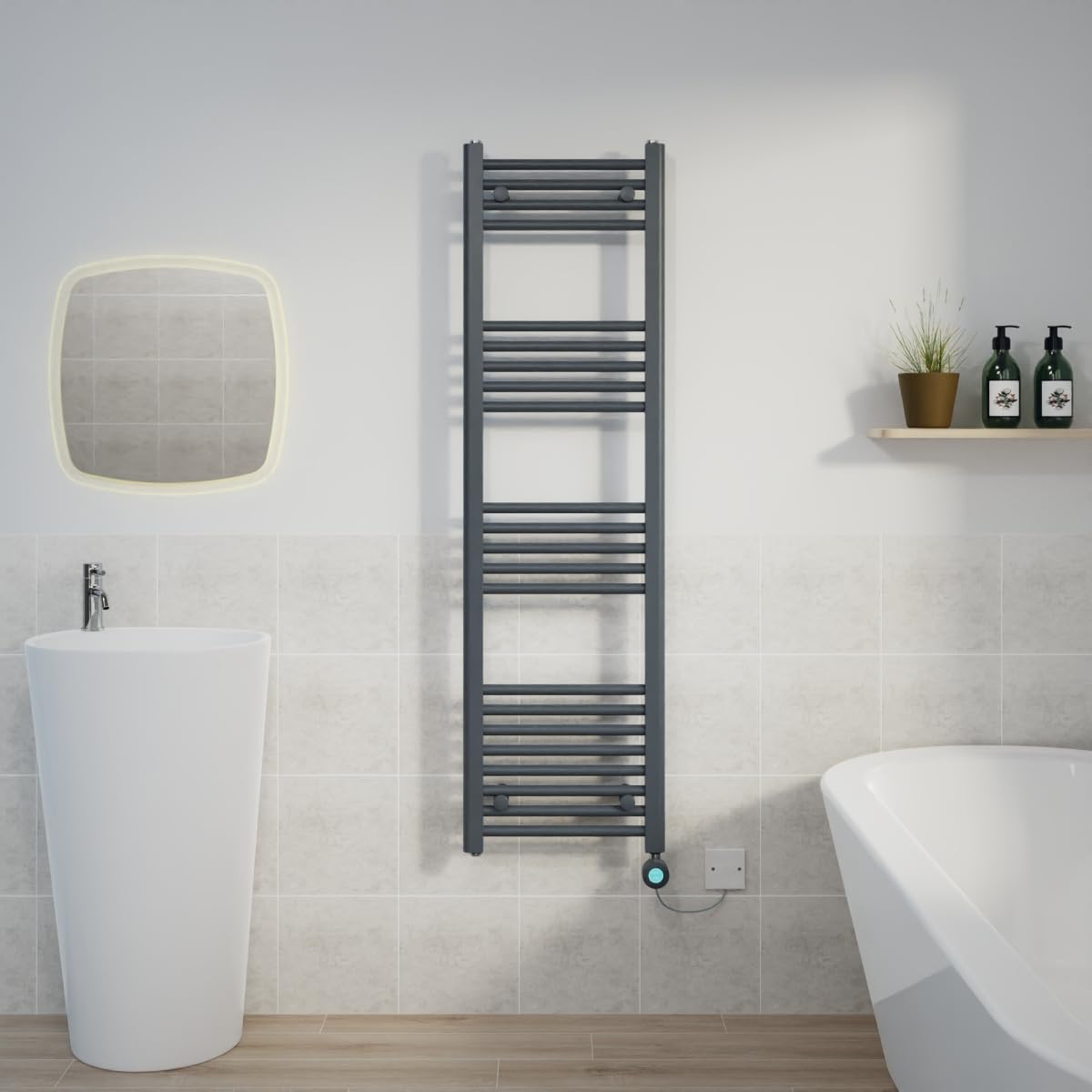 Warmehaus 800W Electric Thermostatic Heated Towel Rail Bathroom Radiators Straight with LCD Display Timer - Anthracite - 1400x400mm