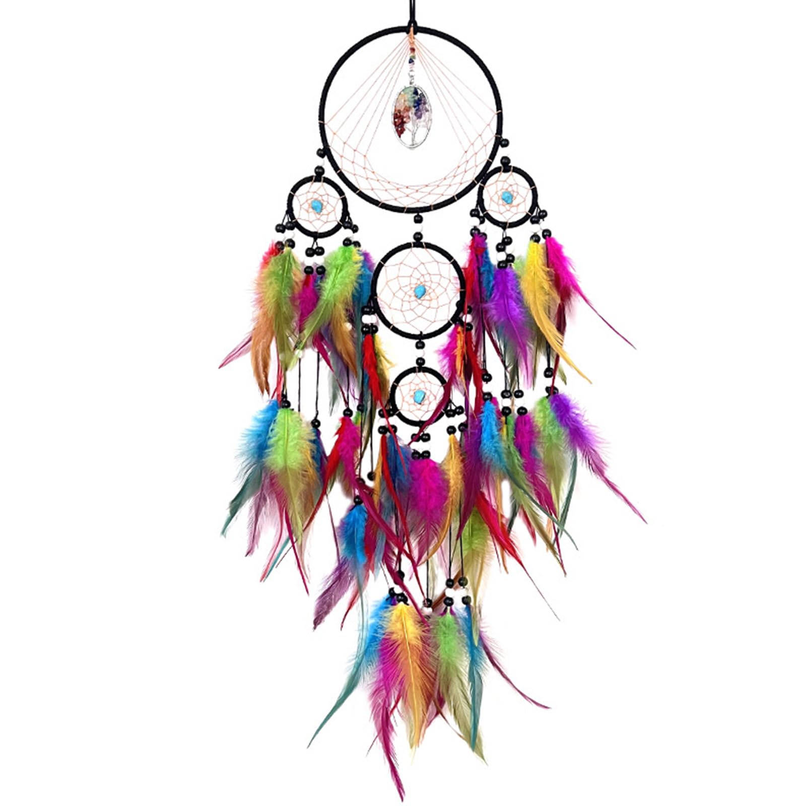 Nucelit Colorful Feathered Dream Catchers Vintage Elegant Crystal Stone Tree Wall Hanging Ornament for Bedroom Decors Dream Catchers