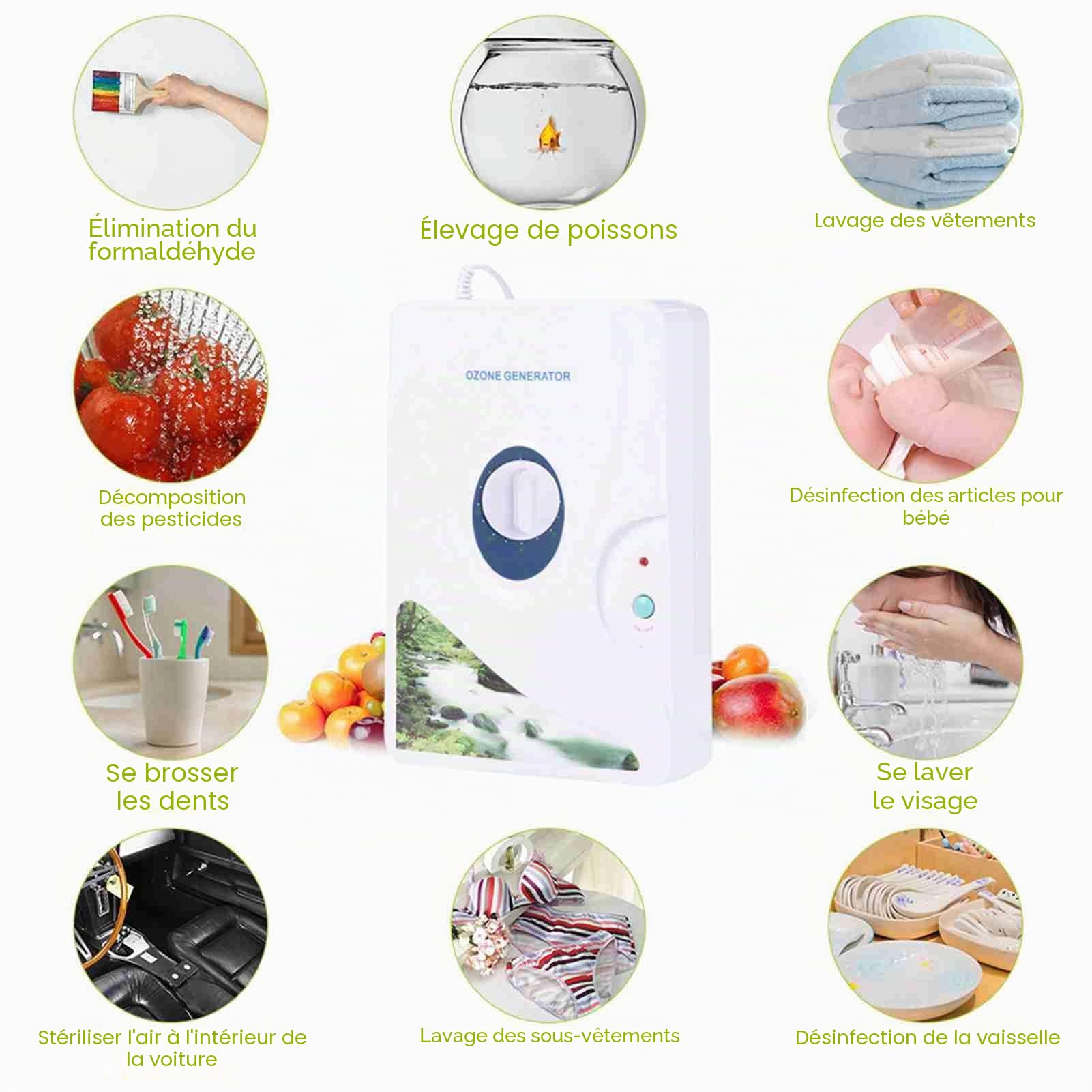 Générateur d' 30000mg/h, Purificateur d'Air et d'Eau avec Minuterie 120 min pour Maison, Bureau et Voiture