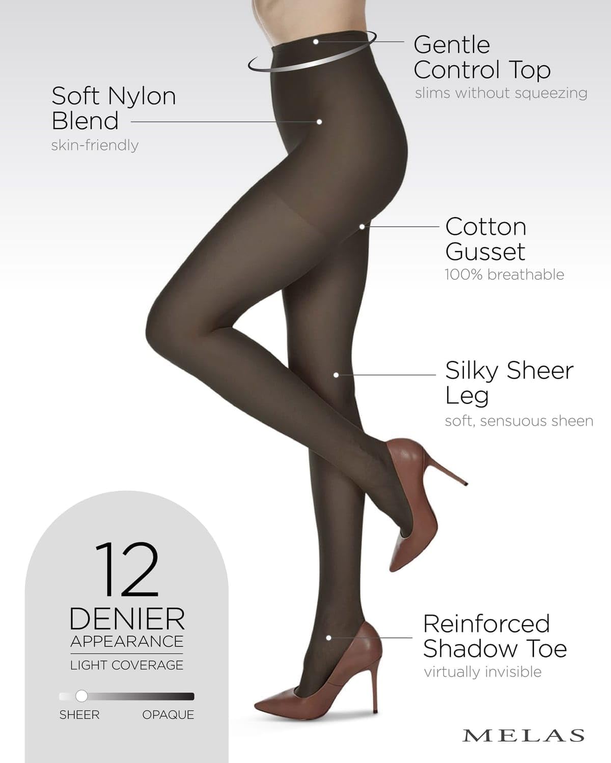 Melas 6 Pair Women's 12 Denier Crystal Sheer Control Top Pantyhose - Image 3