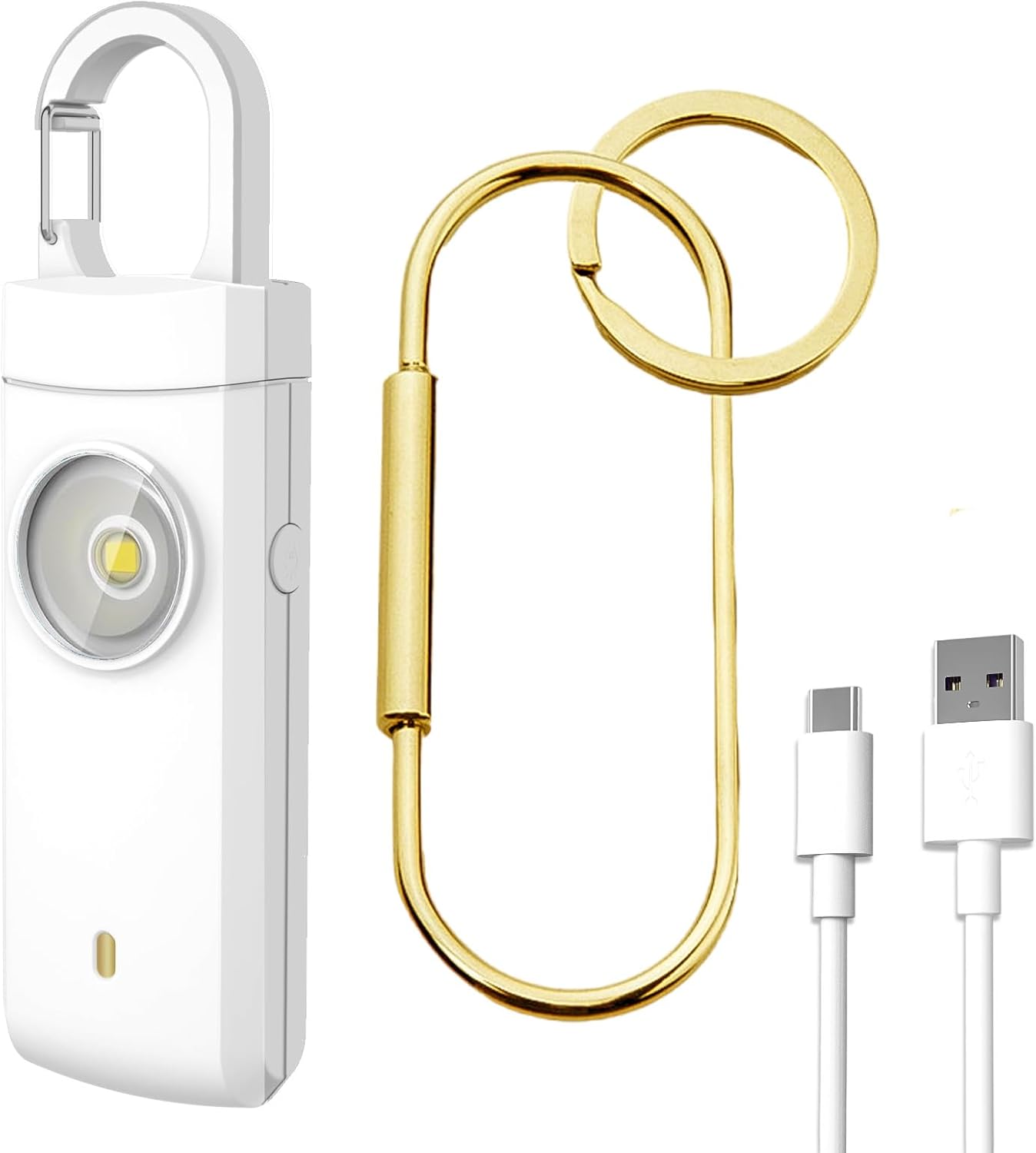 Self Protection USB Rechargeable Alarm,130 dB Loud Siren with LED Strobe Gentle,Keychain Design for Simpler Carrying, Private Alarm for Ladies, Youngsters, Aged. (White)