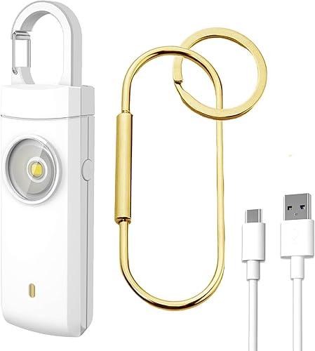 Vista 12 de Alarma recargable USB de autodefensa, sirena fuerte de 130 dB con luz estroboscópica LED, diseño de llavero para un transporte más fácil, alarma