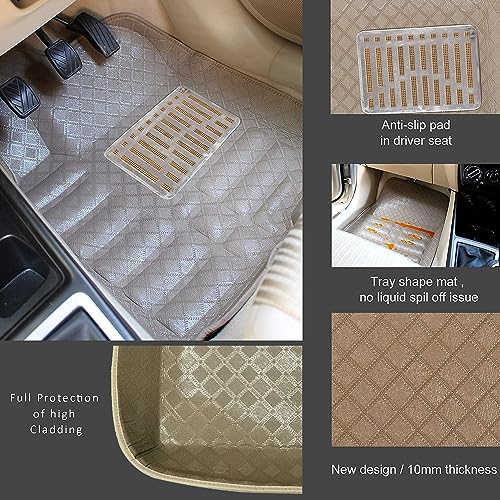 Image of Oshotto 4D Artificial Leather Car Floor Mats Compatible with Maruti Suzuki A-Star - Set of 3 (2 pcs Front & one Long Single Rear pc) - Beige
