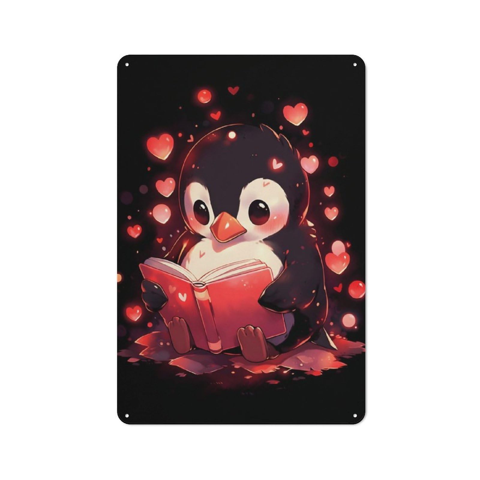 Penguin Hearts Books Printed Metal Sign 30x20cm for Café Or Home Bar, Housewarming Wall Decor for People Furnishing Café And Home Bar