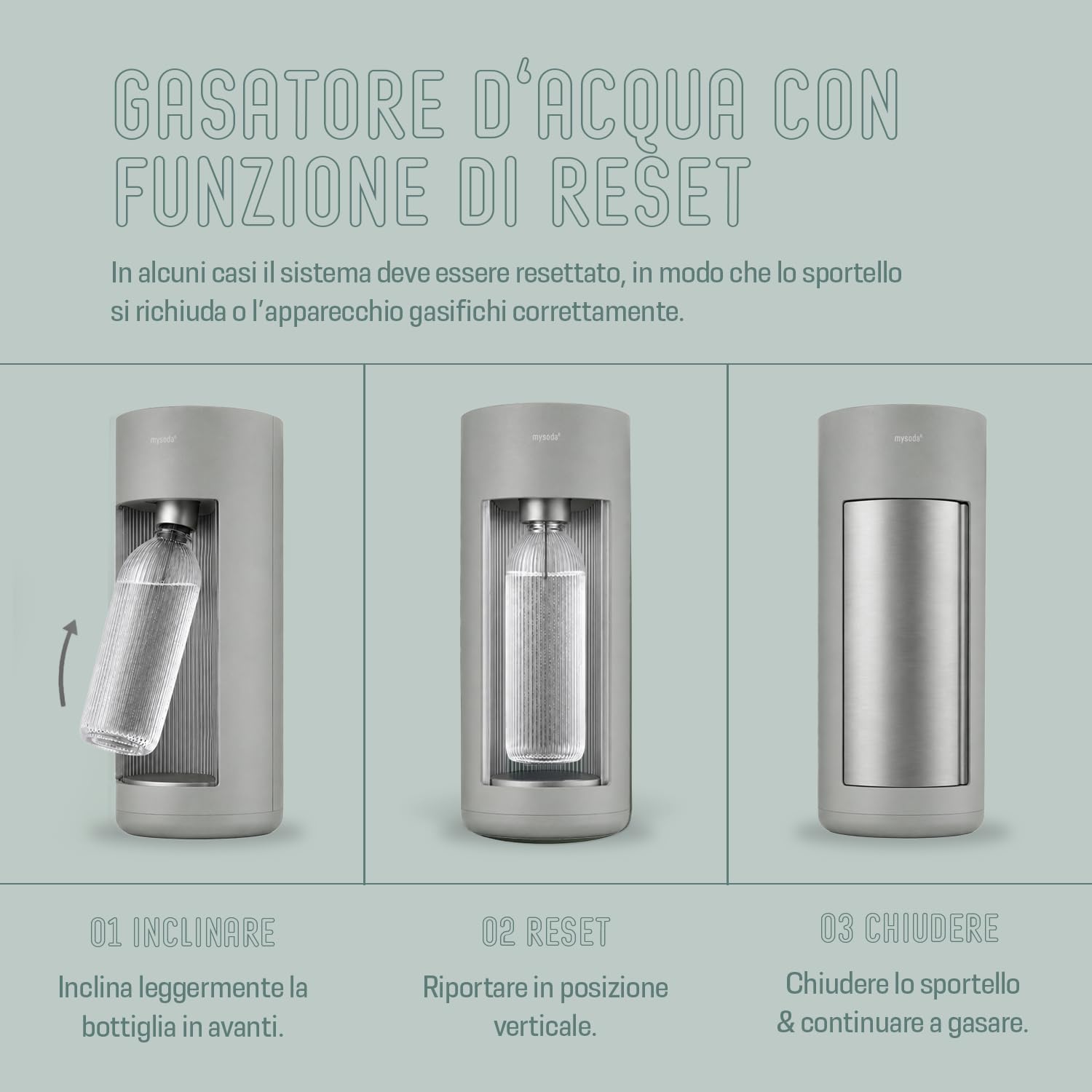Mysoda Glassy - Gasatore d’acqua per l’acqua frizzante con bottiglia in vetro e bombola CO2 inclusa - Verde Salvia