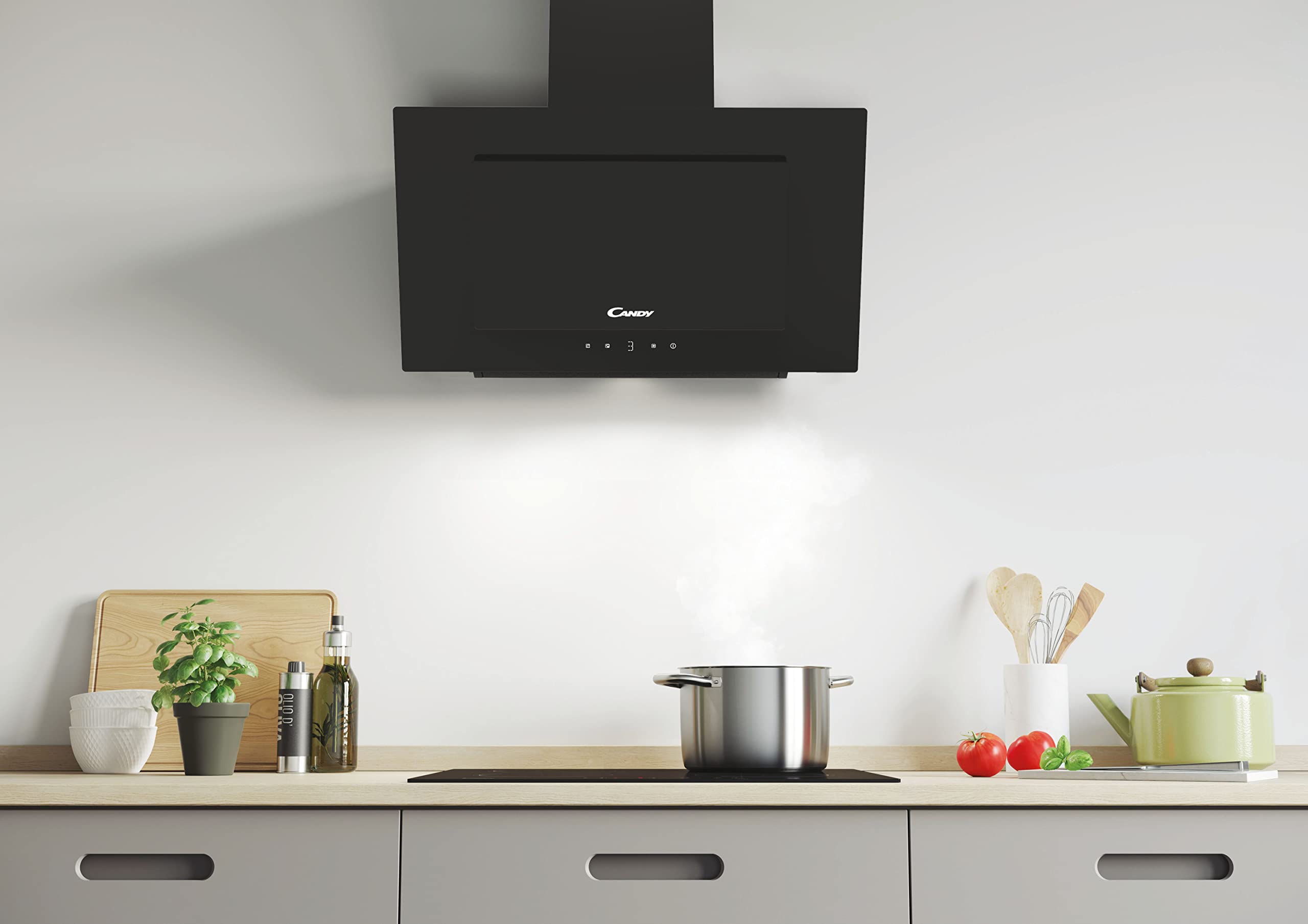 Candy CDG6BG, Campana Extractora Decorativa 60CM, 3 Niveles de Potencia, 65W, 303,2M3/H, Filtro de Carbono Opcional, Panel Aluminio Antigrasa, Iluminación LED, 63DB, Negro