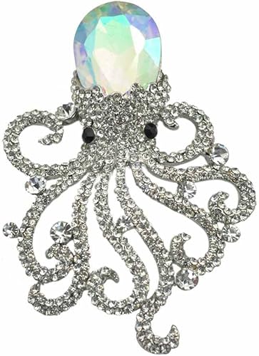 TTjewelry - Broche de cristal con diamantes de imitación de pulpo, diseño Art Nouveau, transparente, Cristal