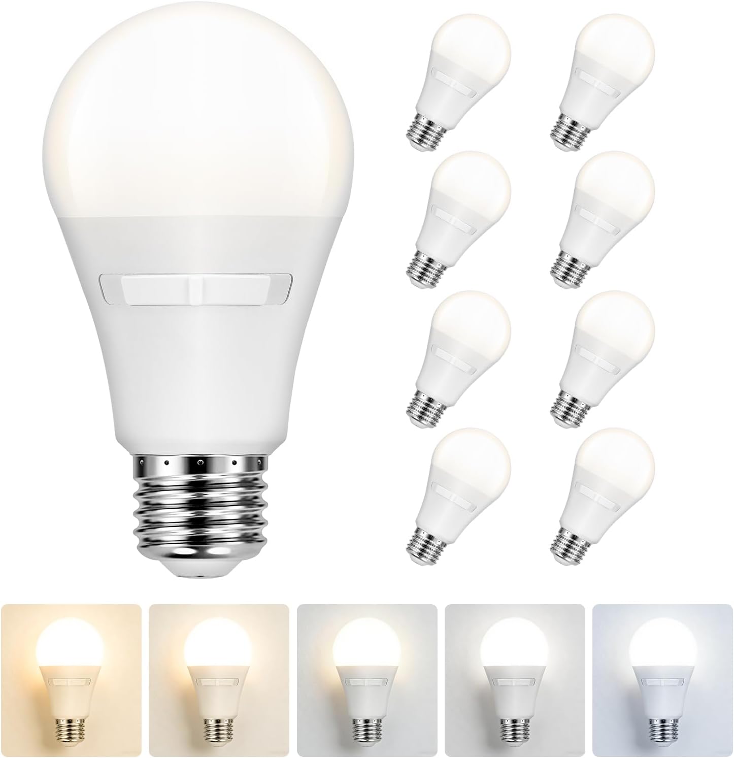 Sylvania A19 14W = 100W LED Light Bulb, 5 Color Temperature Select (2700/3000 / 3500/4000 / 5000K), 1500 LMS, Medium Base, Frosted - 8 Pack (42556)