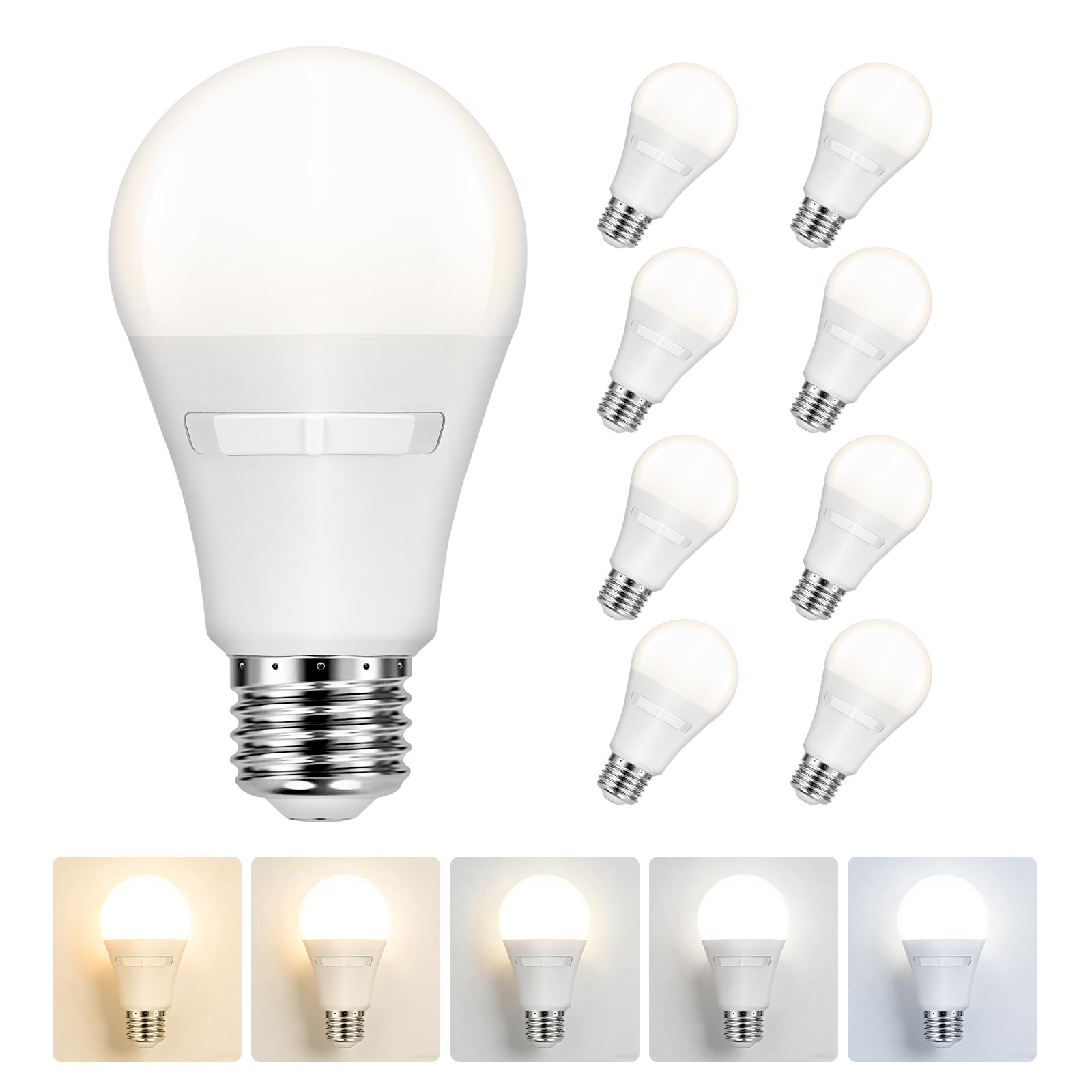 Sylvania A19 9W = 60W LED Light Bulb, 5 Color Temperature Select (2700/3000 / 3500/4000 / 5000K), 800 LMS, Medium Base, Frosted - 8 Pack (42558)