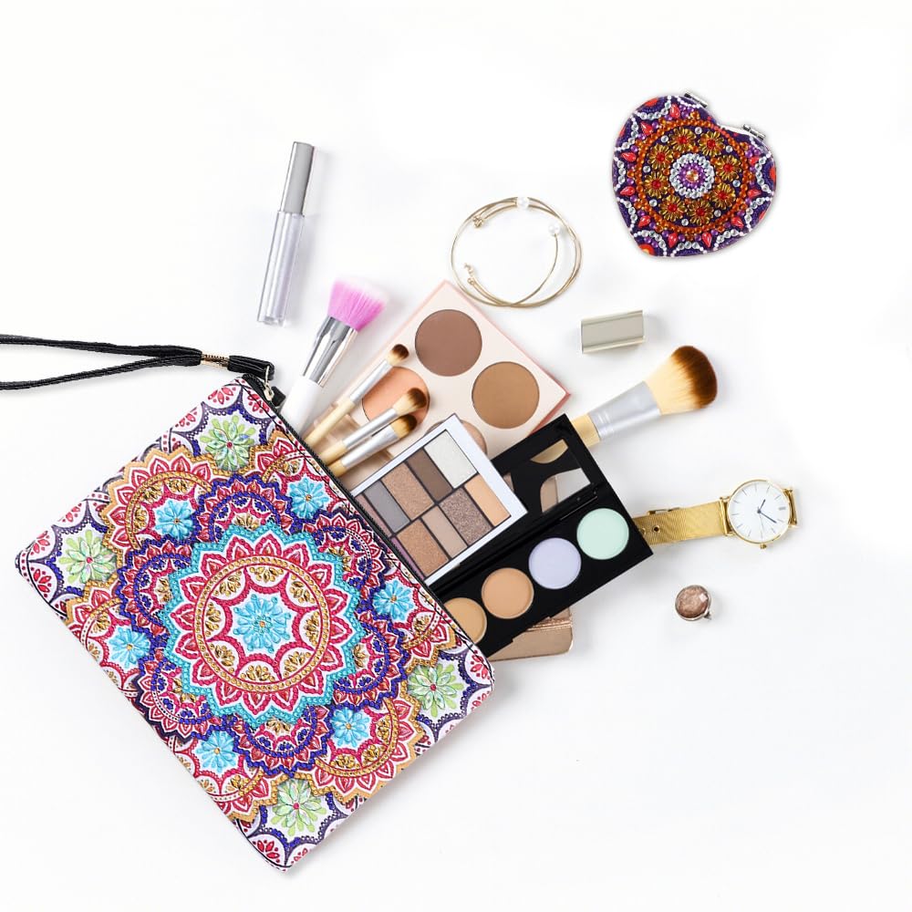 Sac à Main Peinture Diamant Papillon - Trousse De Toilette DIY Avec Miroir - Cadeau Fille
