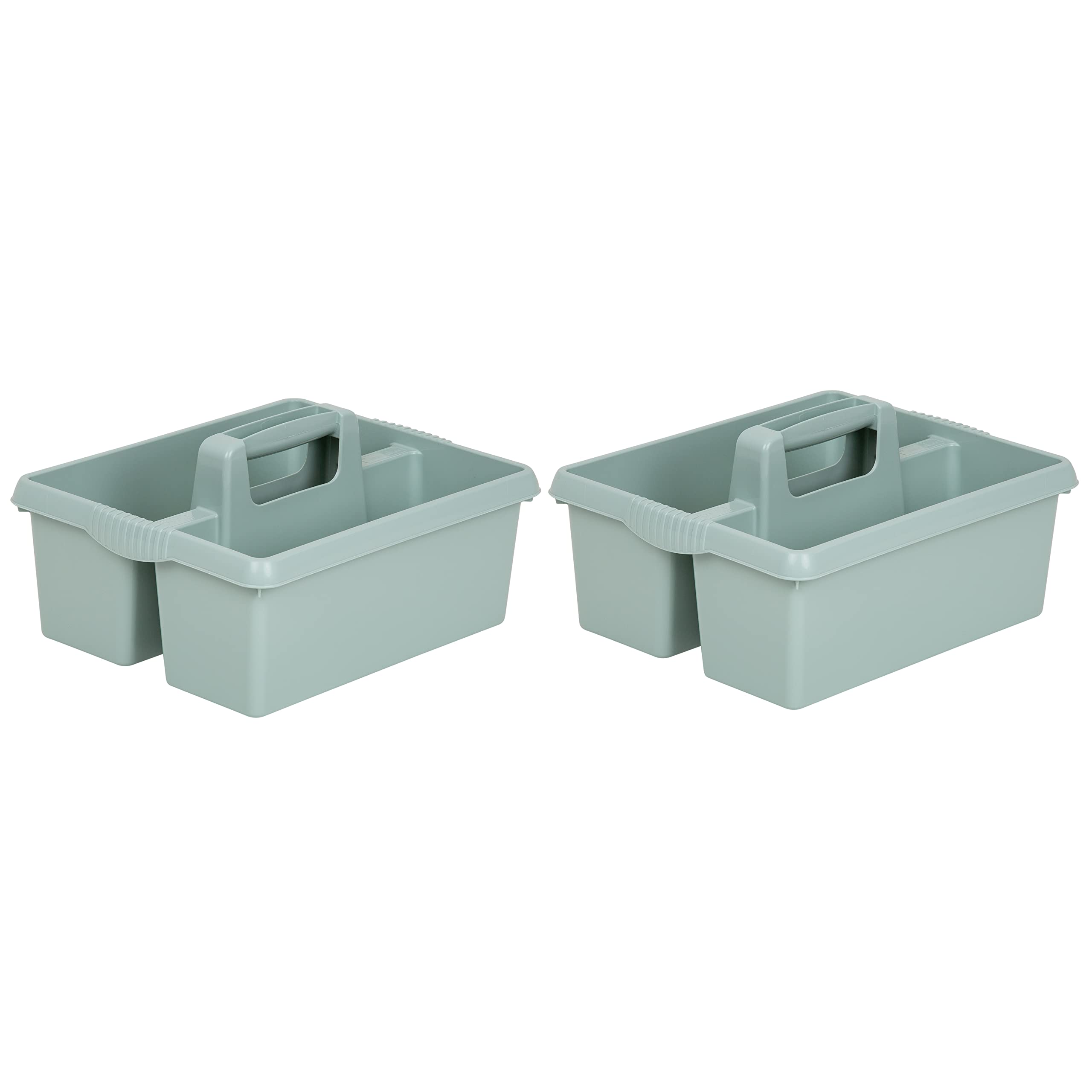(Set of 2) Plastic Multipurpose Cleaning Caddy with Handle Shower Caddy Organizer Tool Box Utility Caddy Storage Basket Tidy Organiser Tote Tray For Car Dorm Bathroom Kitchen Home (Silver Sage)