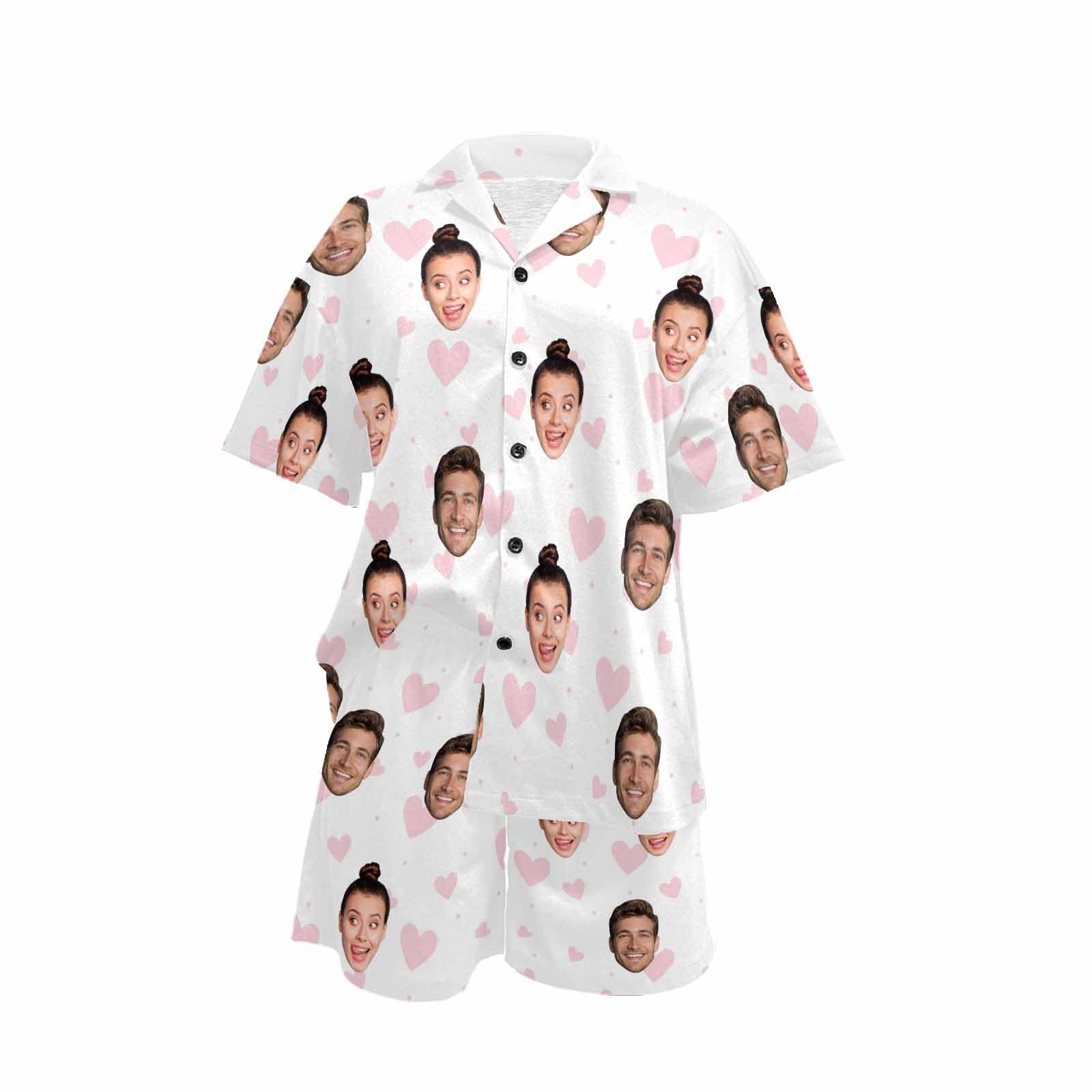 Set di pigiama da donna con viso personalizzato divertente pigiama da donna con foto estate scollo a V 2 pezzi PJS in raso abbigliamento da notte da donna set corto