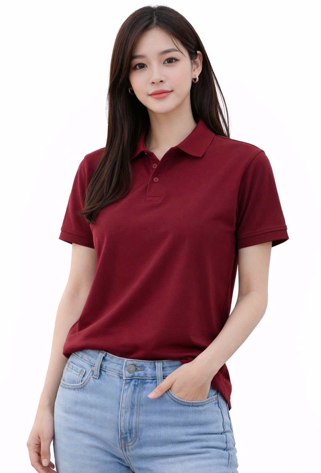 attitude start of fashion Solid Women Polo Neck Green T-Shirt (G-Maroon Polo L)-picture-29