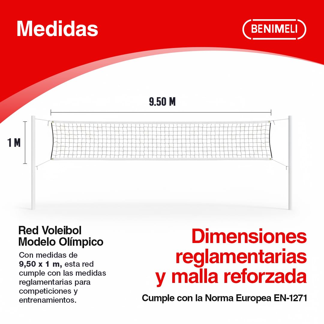 Red Voleibol Profesional | Redes de Voleibol 9,50x1 m para Entrenamiento y Competición | Red Resistente 100x100 Polipropileno con Fácil Montaje
