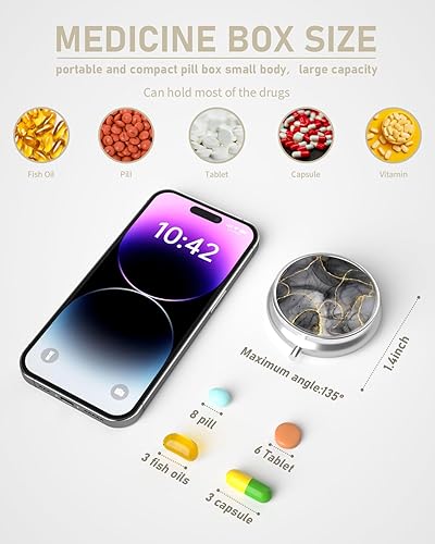 Miniatura 2 de Pastillero, 3 compartimentos portátil de viaje con espejo, compacto y lindo, cabe en el bolso y bolsillo, organizador de medicamentos y vitaminas