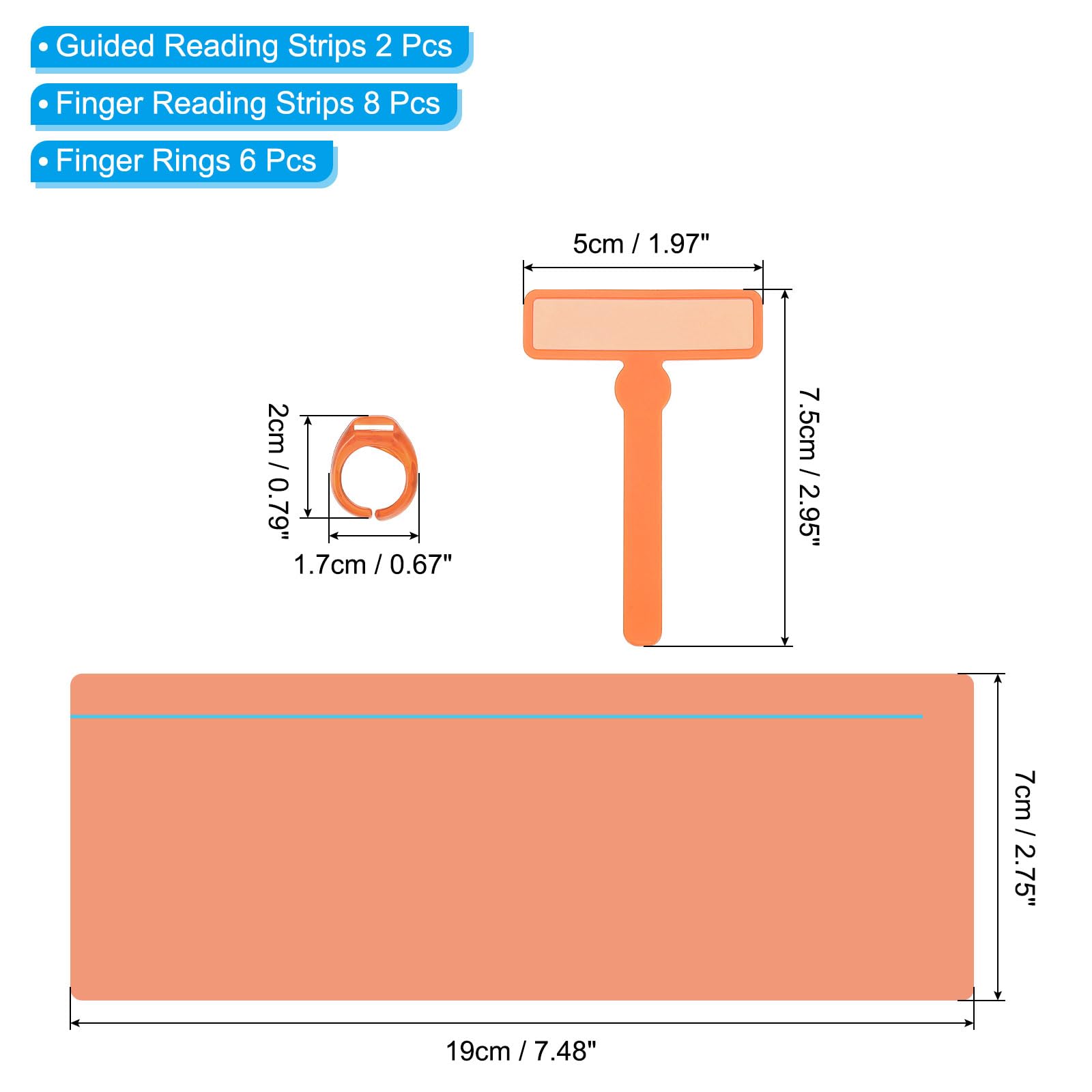 PATIKIL 10Pcs Guided Reading Strips Colorful Text Overlays Reading Bookmark with Finger Rings for Children Classroom Teacher Orange - Image 2