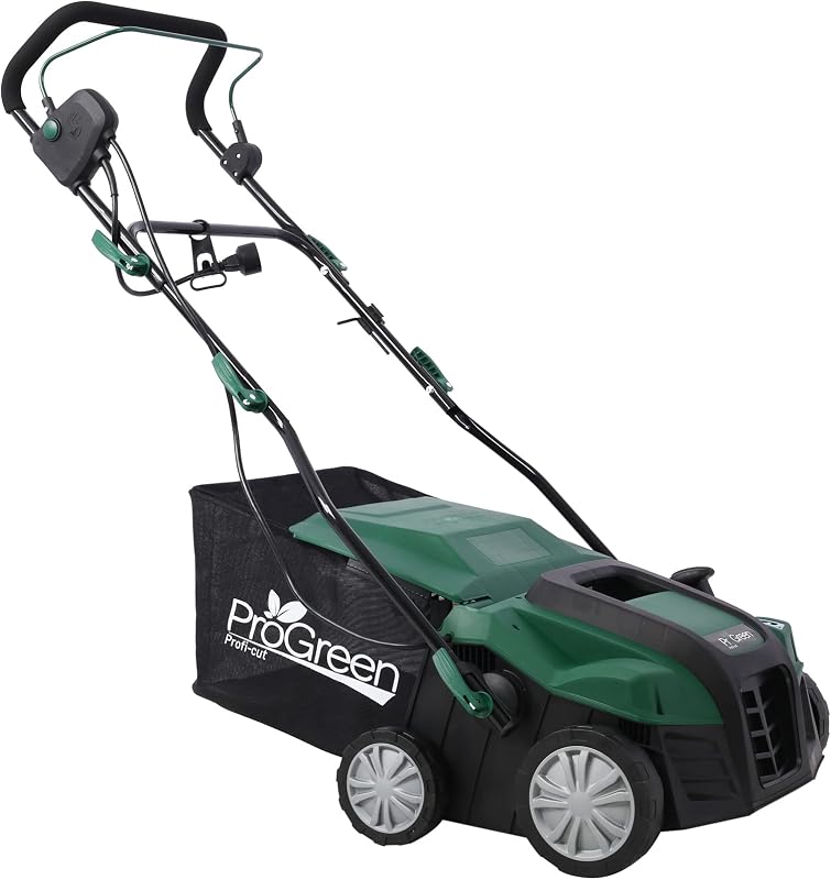 Garden Scarifier, 2-in-1 16INCH Dethatcher Scarifier,15 Amp Electric Lawn Dethatcher,Removable Collection Bag Extra Large 58QT Ultra-Light Push Mower (16INCH)