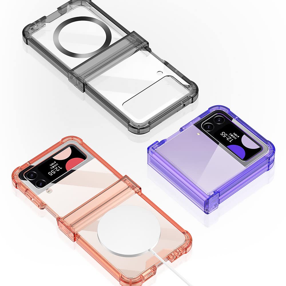 para Samsung Galaxy Z Flip 5 4 3 Estuche de Carga inalámbrica magnético Estuche rígido con bisagras Plegables Transparentes Coloridos, Negro, para Galaxy Z Flip 5
