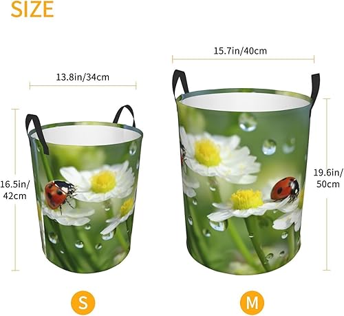 Miniatura 5 de Summer Ladybird Flowers print Circular Hamper Waterproof Storage Bin Organizer Basket Laundry Hamper With Handles For Clothes Toys Medium