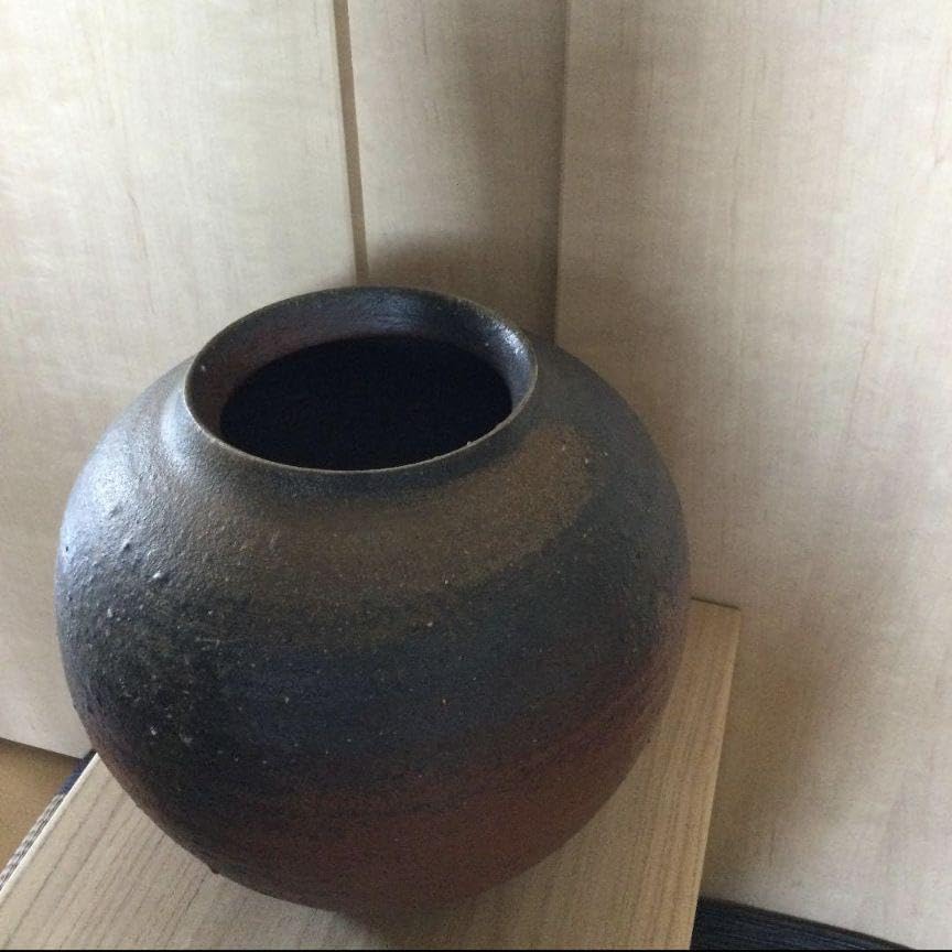 1 未使用 備前焼 花瓶 共箱 的野求 まる壺 木箱入り 陶歴
