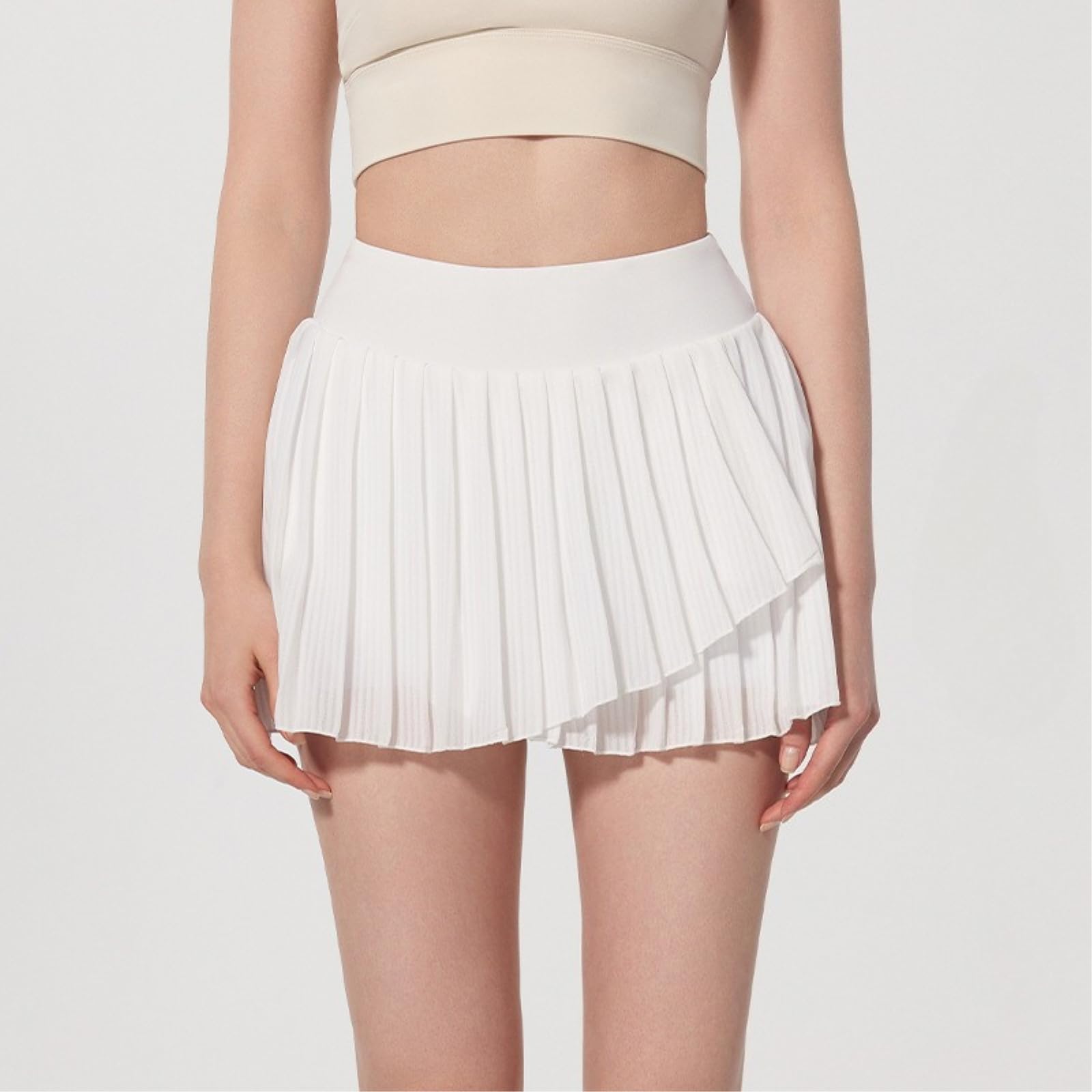 Damska spódnica tenisowa plisowana spódnica tenisowa, 2 w 1, Anti-See-Through, spodnie sportowe, do golfa, fitnessu, jogi, rock-white-XL