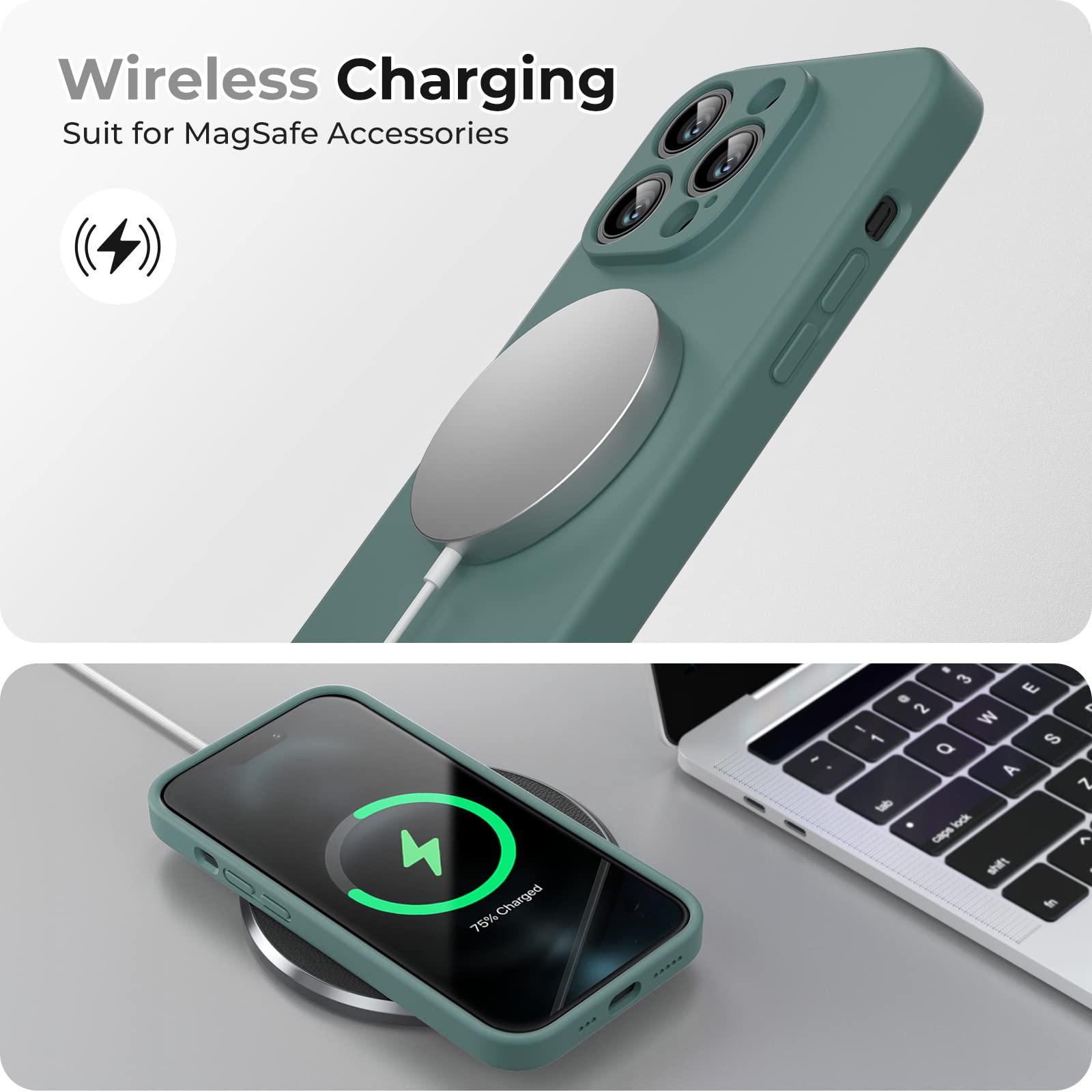 GOODVISH 3 in 1 Cover in Silicone per iPhone 14 Pro 6,1" (2022), con 2 Pezzi di Pellicola Protettiva, iPhone 14 Pro Custodia per Cellulare Antiurto Resistente Protezione Fotocamera, Verde Pino