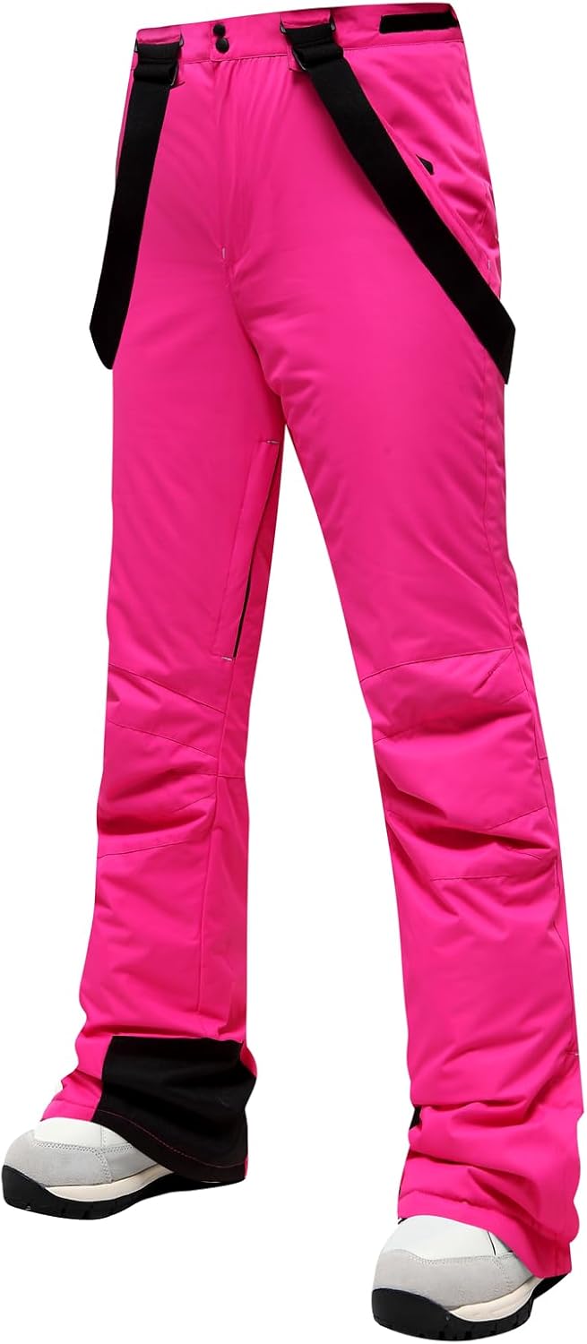 Womens Snow Pants Waterproof Insulated Ski Pant, Winter Slim Fit Snowboard Bibs with Detachable Suspender