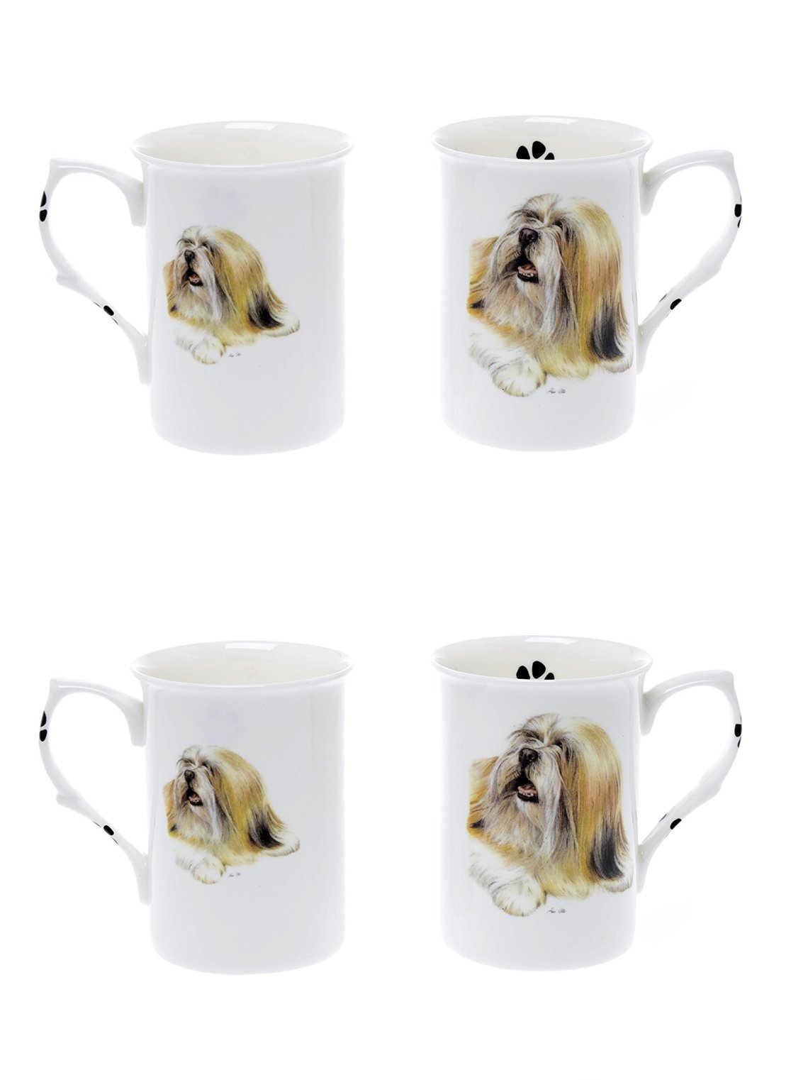 Hand Decorated- Kirsty Jayne China (Bb36) Bone China Set Of 4 Lhasa Apso Dog Mugs Presentation Gift Boxed