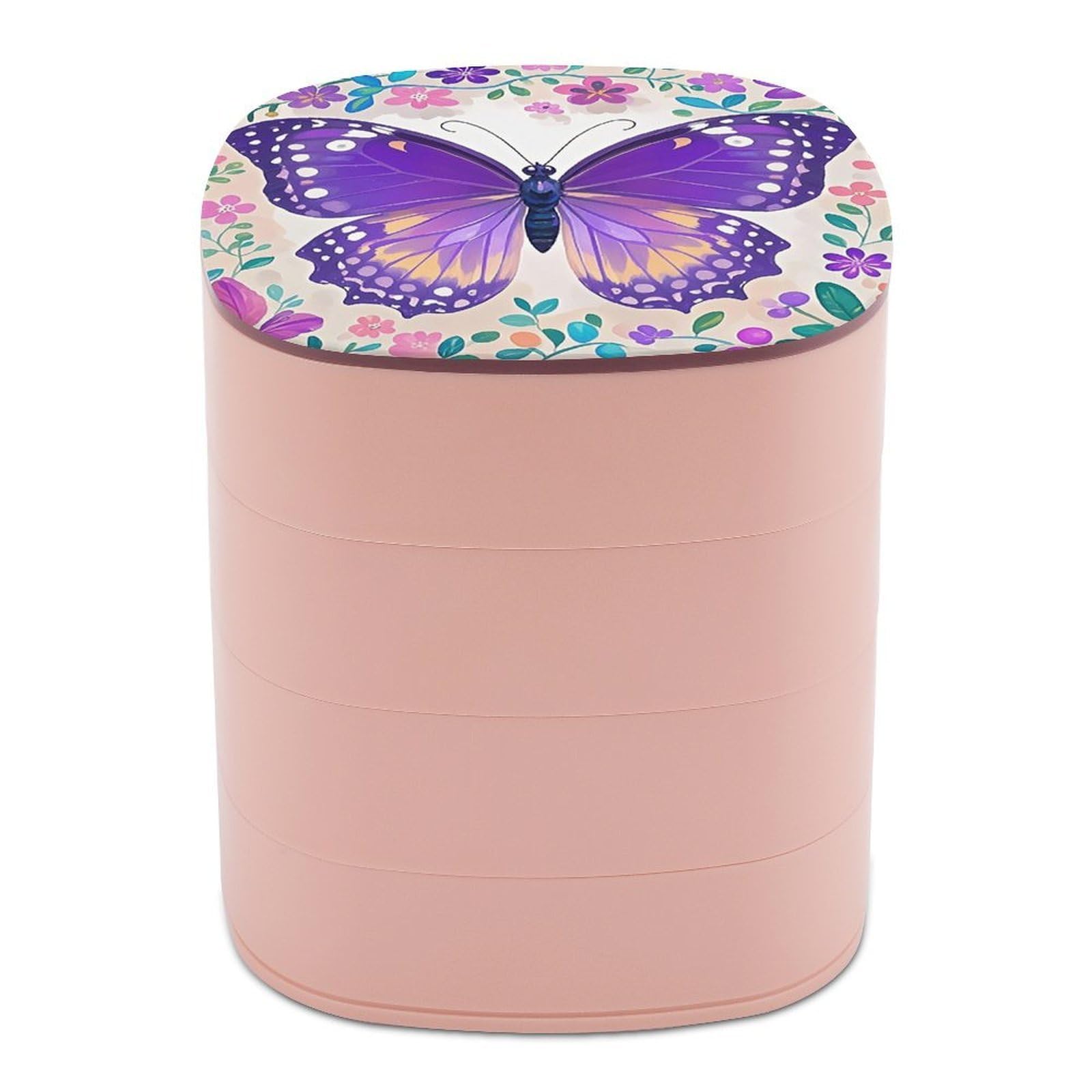 FekiLoot Rotating Cute Purple Butterfly Jewelry Box Large Capacity Jewelry Organizer with Mirror 4 Tier Hoop Ring And Earring Holder With Lid Small Travel Jewelry Case for Women
