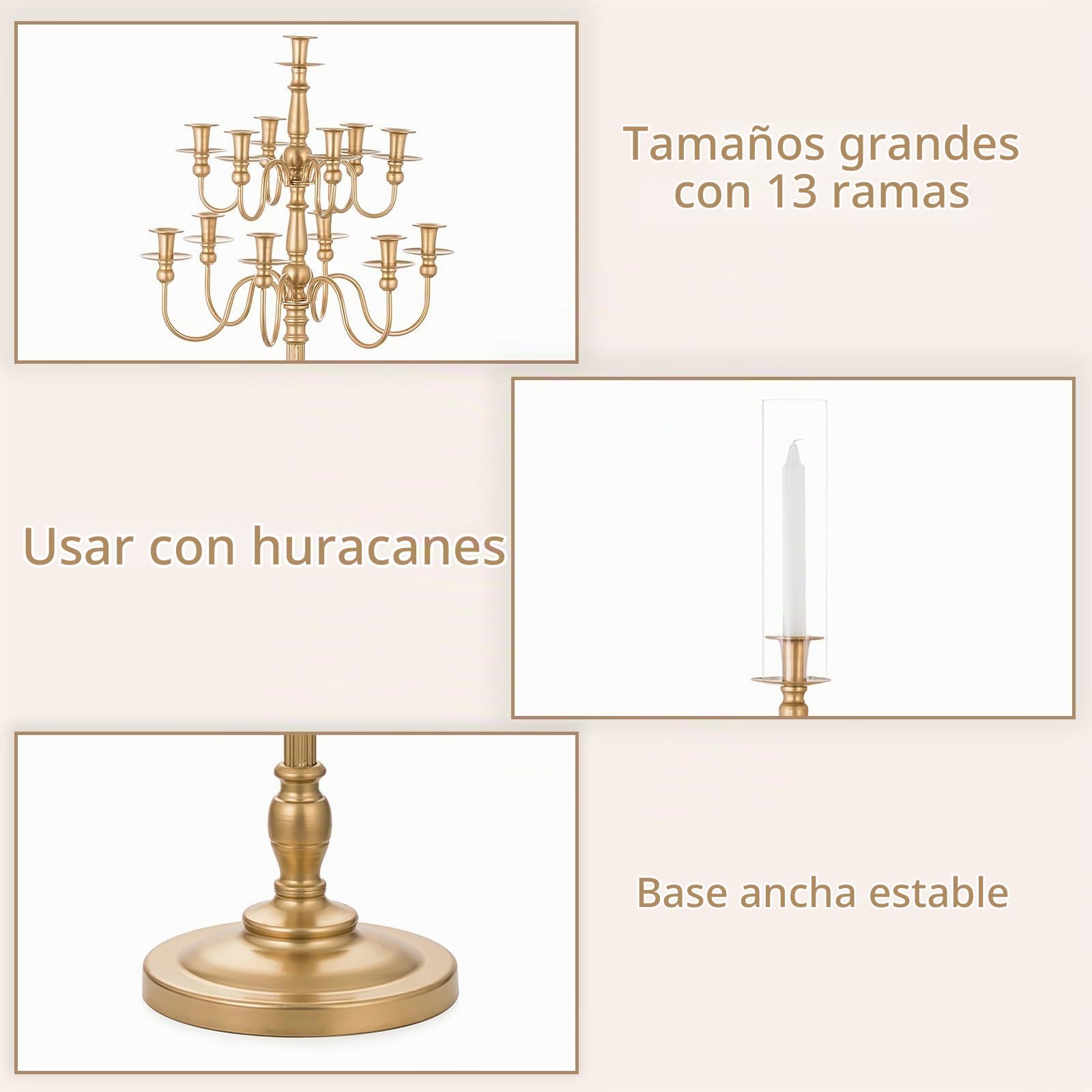 Sziqiqi Candelabros Dorados Lote de 2, de pie Alto, 13 Brazos, 130 cm | Candelabros Vintage de Metal para Velas Regalo, Montaje Sencillo con Instrucciones, Portavelas para Boda, Navidad, Eventos