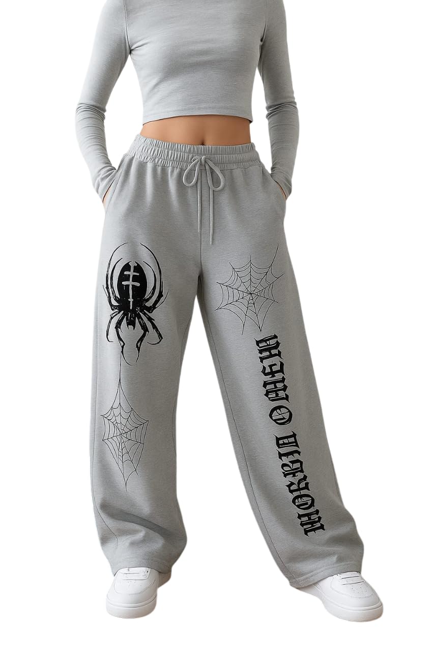Gothic Spider Print Sweatpants, Cotton Joggers with Web Design, Loose Fit-image-4