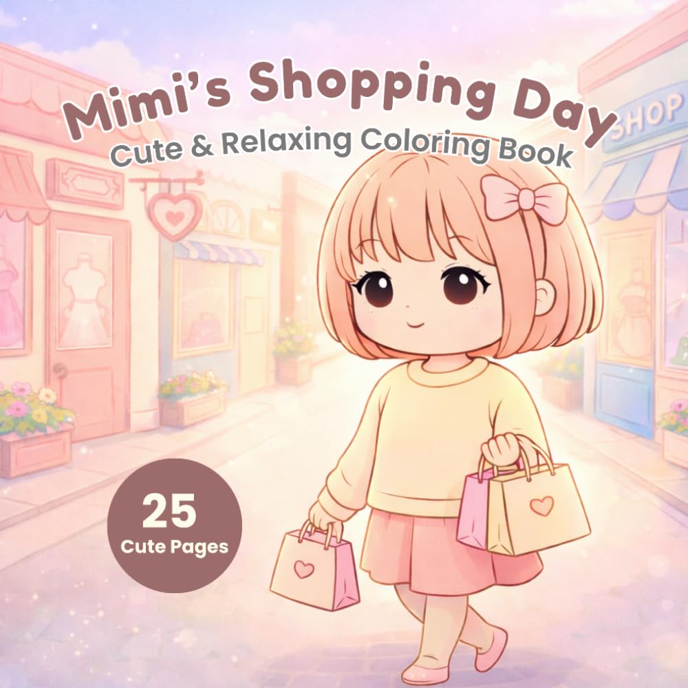 Mimi’s Shopping Day Coloring Book: Cute & Cozy Shopping Moments for Relaxation – 25 Simple and Adorable Pages for Stress Relief (Mimi Coloring Series)