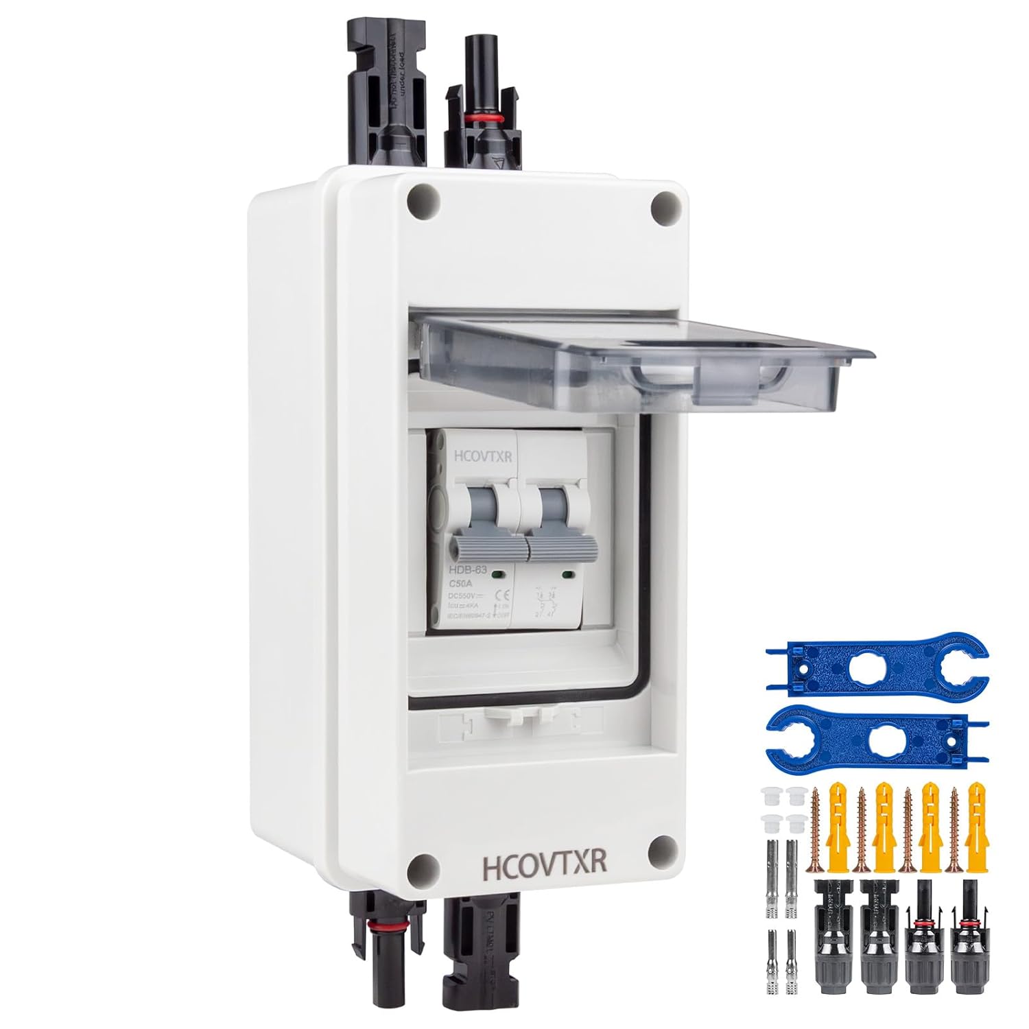 Solar Disconnect Switch 50A 550V DC with Miniature Circuit Breaker, IP65 Outdoor Waterproof Disconnect Box for RV, Solar Panel and Off-Grid System(50A 550V)