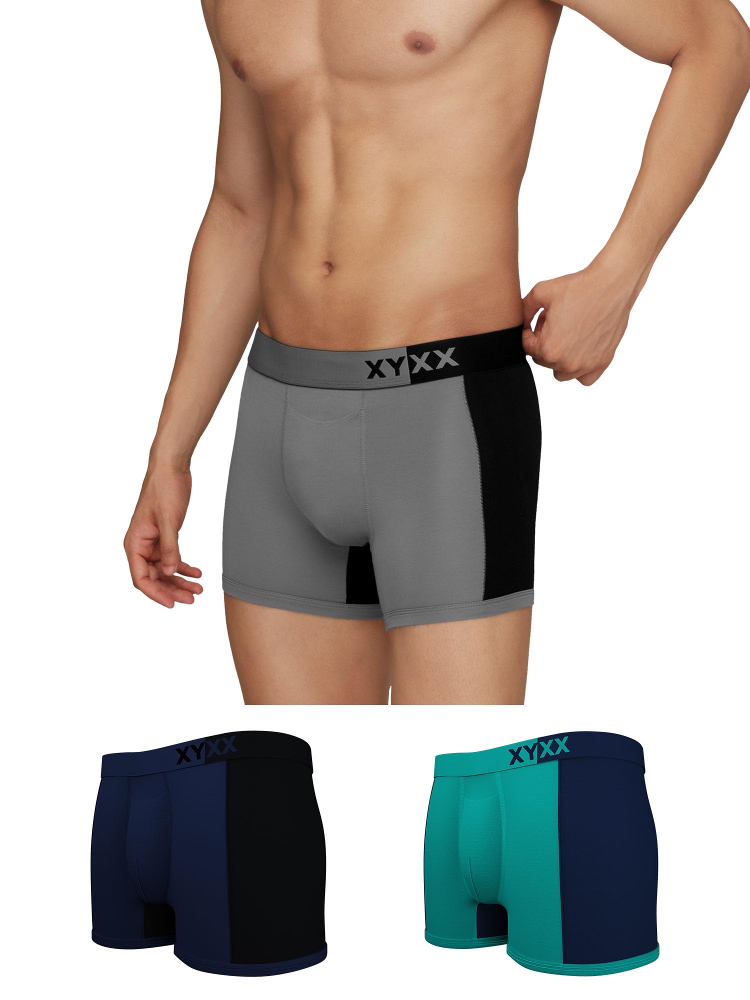 XYXX Men's Dualist Micromodal Black Trunks (Pack of 3) - Image 1