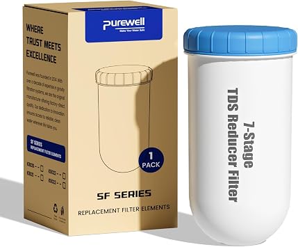 Purewell 0 TDS 7-Stage Water Filter Replacement for Zero Pitcher, Purewell SF series system, 100Gal Long-Lasting, NSF Certified to Reduce TDS, Total PFAS, Mercury& Heavy Metals, Chlorine 1 Pack