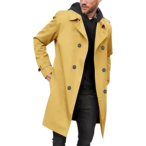 Gafeng Mens Double Breasted Trench Coat Notched Lapel Casual Slim Fit Long Windbreaker Overcoat