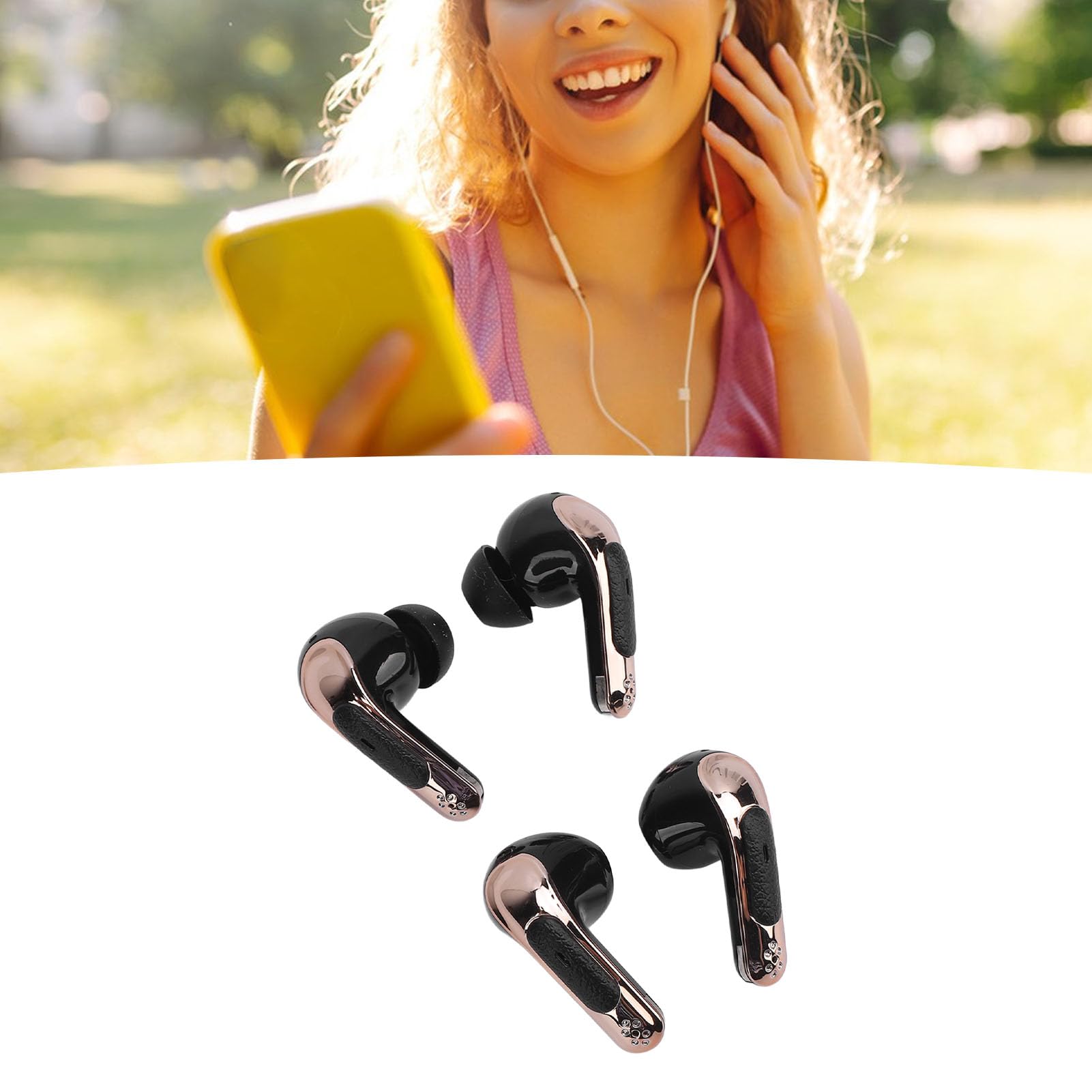 Jectse Dos Pares de Auriculares de Audio Inalámbricos de Doble Toque, Auriculares para Parejas con Pantalla LED, Auriculares Internos con Sonido de Graves Profundos Bluetooth 5.4 (Black)