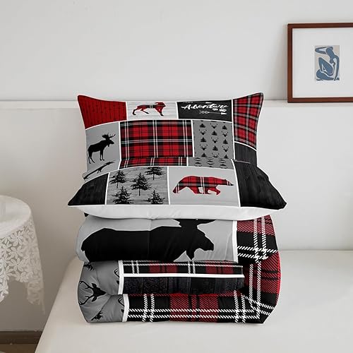 Miniatura 5 de Juego de edredón de oso de ciervo y cuernos para niños, tamaño matrimonial, juego de ropa de cama de retazos con flechas bohemias para niños, niñas