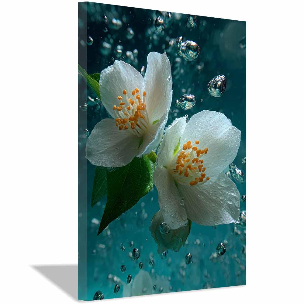 Xeniou Multicolor Flower Canvas Wall Art Whites Jasmine Bubbles Canvas Wall Art, For Living Room Bedroom Home Wall Decoration(Multicolor)-60X90cm Framed