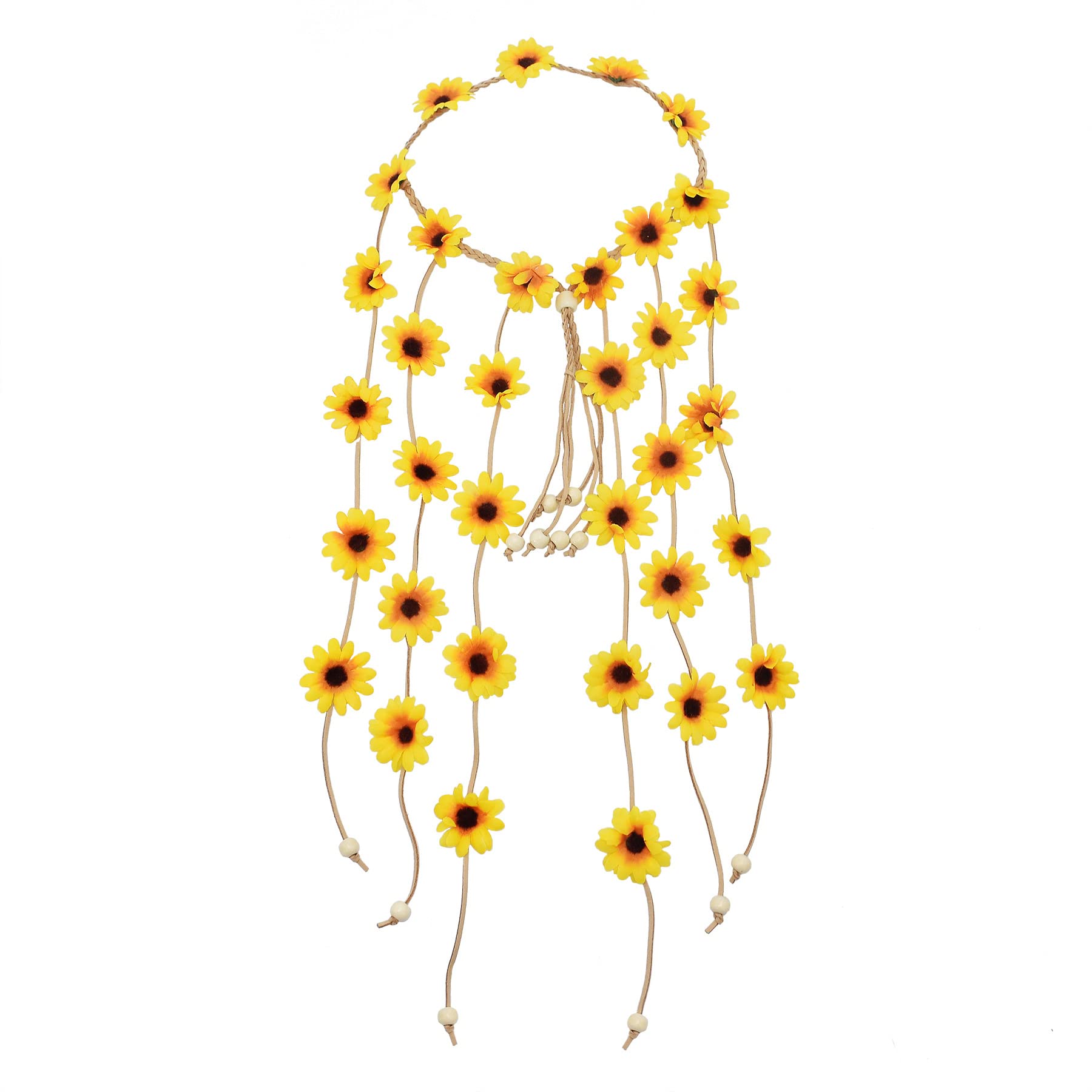 Sucrain Blumen Stirnband Sonnenblumen – 2 Stück, Verstellbar, Mit Perlen, Für Frauen & Mädchen