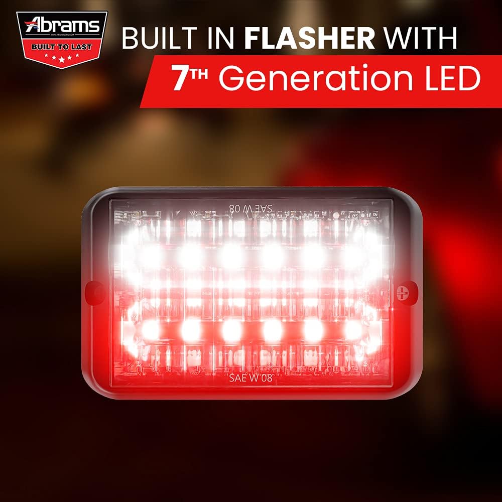 Abrams SAE Class-1 Bold 12 [Amber/White] 36W - 12 LED Snow Plow Truck Vehicle LED Grille Light Head Surface Mount Strobe Warning Light