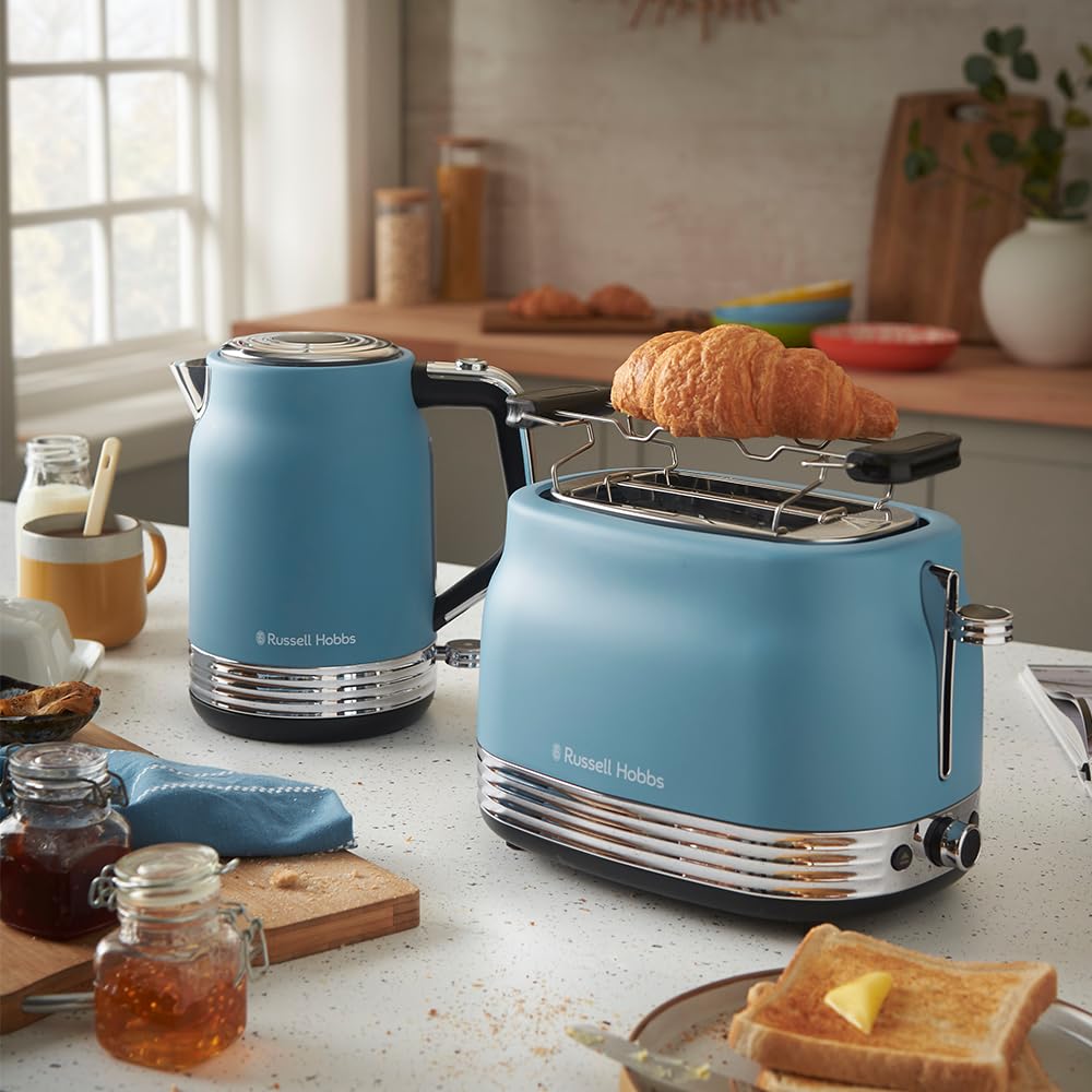 Russell Hobbs Grille Pain 2 Fentes Hanley Bleu, Design Retro, 28651-56